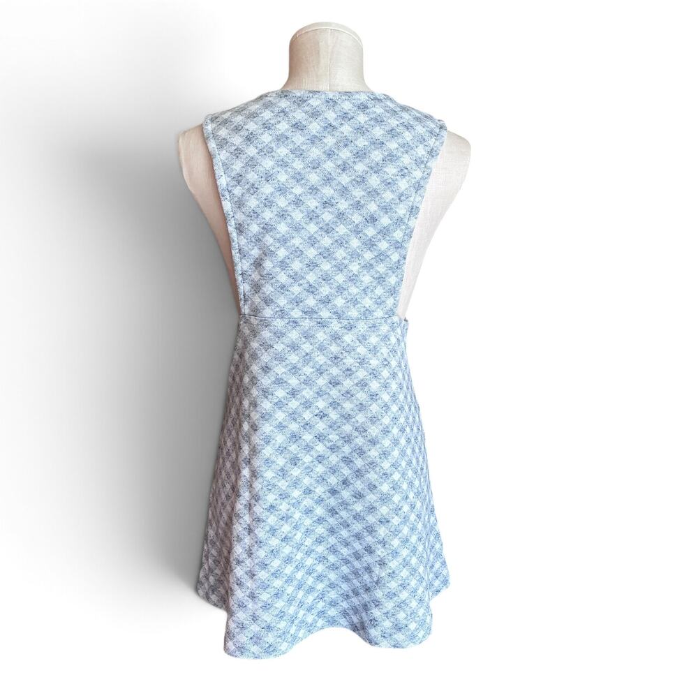 Vintage 1970s Gray Plaid Vest Top, Open Front Mini Dress Small - Picture 9 of 10
